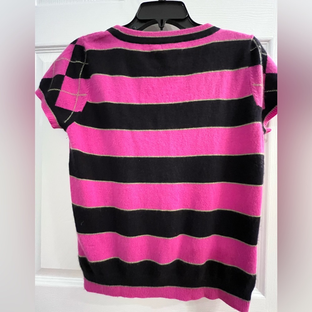 Vintage Talbots Pink and Black Argyle   100%Cashmere Sweater Short sleeve Shirt - Picture 3 of 6